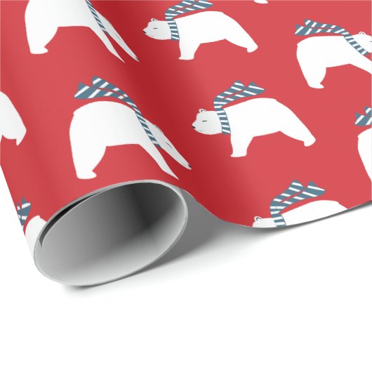 Mod Polar Bears - Rot - Weihnachtswrapping Paper Geschenkpapier (Rolleneckpunkt)