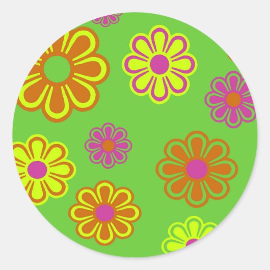 Mod Pop Blume Groovy Runder Aufkleber (Vorderseite)