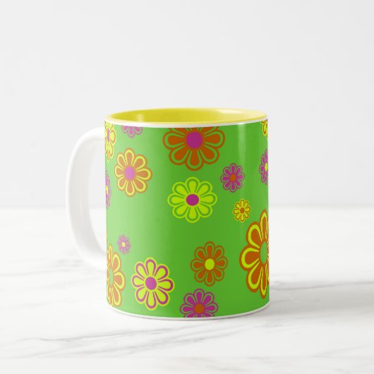 Mod Pop Blume Groovy Zweifarbige Tasse (Vorderseite Links)