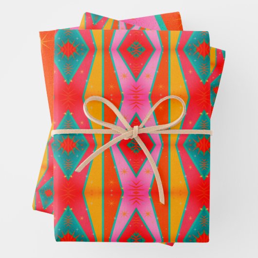 Mod Pop Diamond Muster rosa orange gelb Geschenkpapier Set (Beispiel)