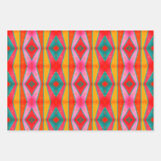 Mod Pop Diamond Muster rosa orange gelb Geschenkpapier Set (Vorderseite)