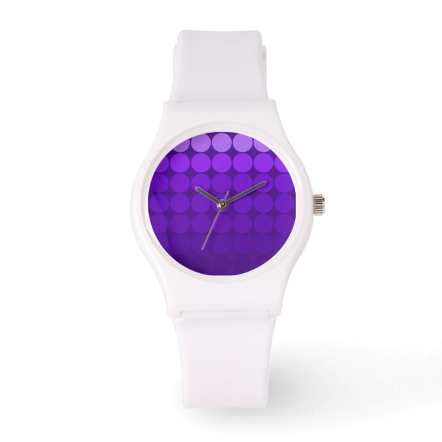 Mod Pop Dockt Lilac auf Lila Kreise Weiße Uhr (Vorderseite)