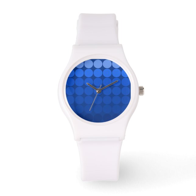 Mod Pop Dots Cobalt, Indigoblau Dot Weiße Uhr (Vorderseite)