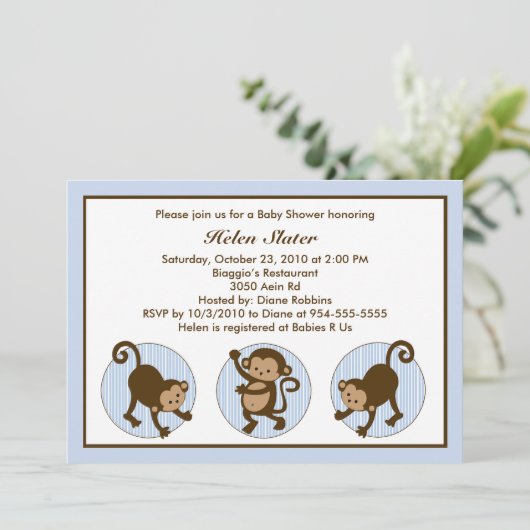 Mod Pop Monkey Baby Shower Einladung (Stehend Vorderseite)