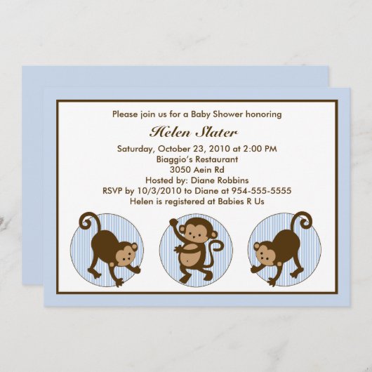 Mod Pop Monkey Baby Shower Einladung (Vorne/Hinten)