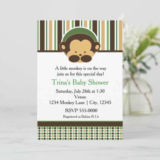Mod Pop Monkey Jungle Baby Dusche Party Einladung (Stehend Vorderseite)