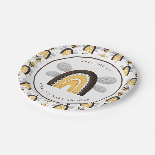 Mod Rainbow Bumblebee Bee Baby Dusche Pappteller (Schrägansicht)