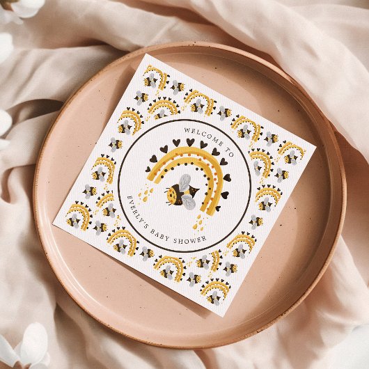 Mod Rainbow Bumblebee Honey Bee Baby Shower Serviette