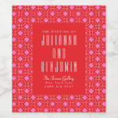 Mod Red Pink Geometric Custom Wedding Weinetikett (Einzelnes Label)