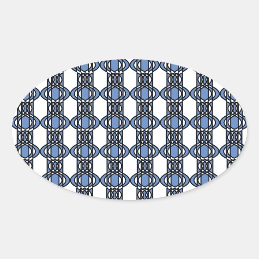 Mod Retro Blue Abstrakt Scarab Muster Ovaler Aufkleber (Vorderseite)