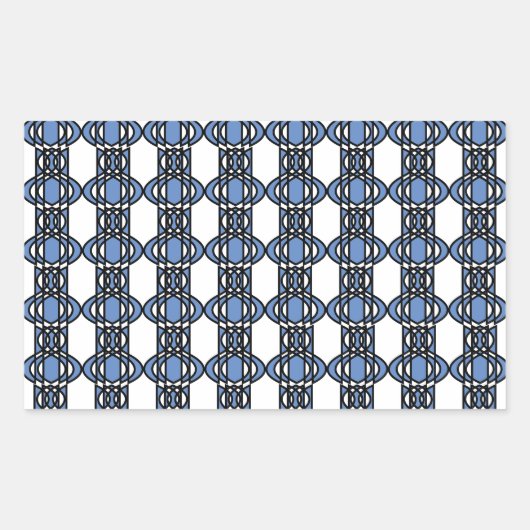 Mod Retro Blue Abstrakt Scarab Muster Rechteckiger Aufkleber (Vorderseite)