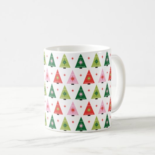 Mod Retro Mitte Jahrhunderts Weihnachtsbaumen Grün Kaffeetasse (VorderseiteRechts)