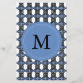 Mod Retro Monogram Blue Abstrakt Scarab Muster Briefpapier (Vorderseite)