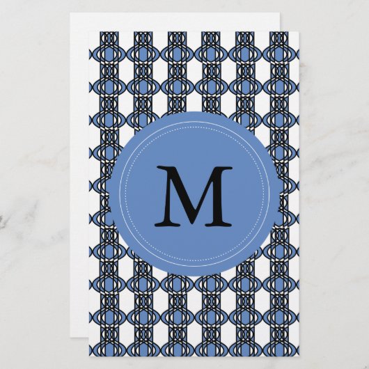 Mod Retro Monogram Blue Abstrakt Scarab Muster Briefpapier (Vorne/Hinten)