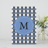 Mod Retro Monogram Blue Abstrakt Scarab Muster Briefpapier (Stehend Vorderseite)