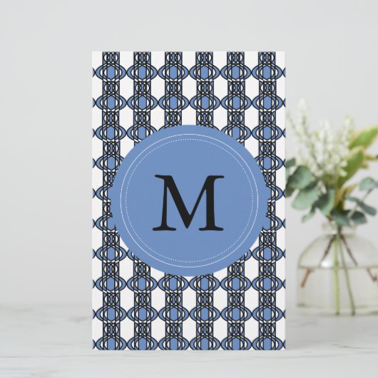 Mod Retro Monogram Blue Abstrakt Scarab Muster Briefpapier (Stehend Vorderseite)