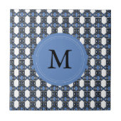 Mod Retro Monogram Blue Abstrakt Scarab Muster Fliese (Vorderseite)