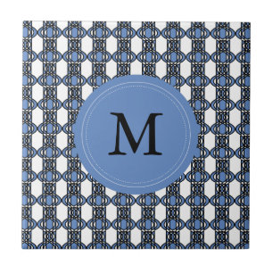 Mod Retro Monogram Blue Abstrakt Scarab Muster Fliese