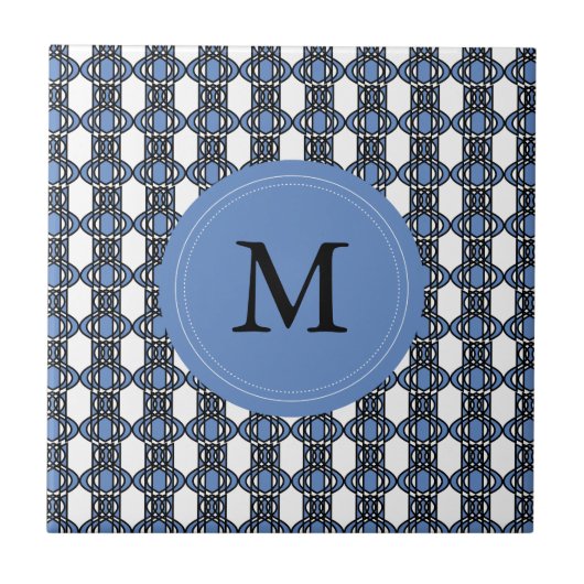 Mod Retro Monogram Blue Abstrakt Scarab Muster Fliese (Vorderseite)