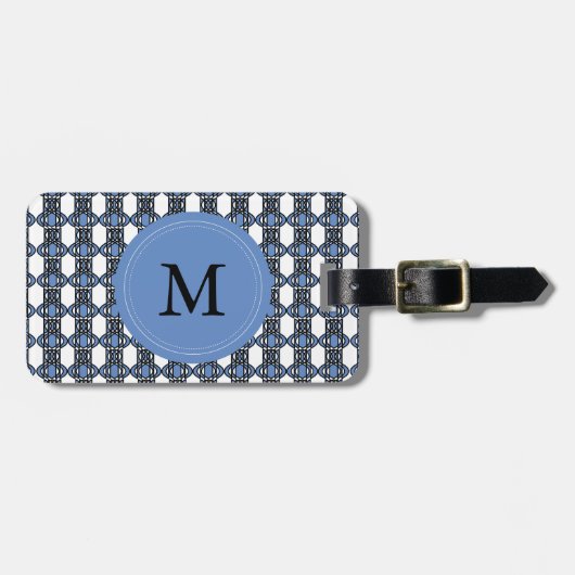 Mod Retro Monogram Blue Abstrakt Scarab Muster Gepäckanhänger (Vorderseite horizontal)