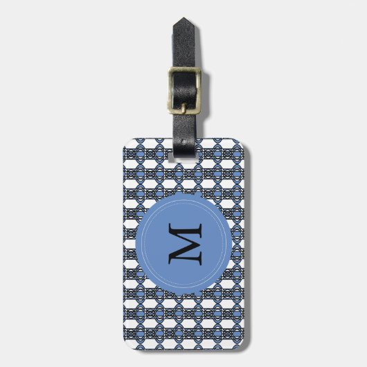 Mod Retro Monogram Blue Abstrakt Scarab Muster Gepäckanhänger (Vorderseite vertikal)