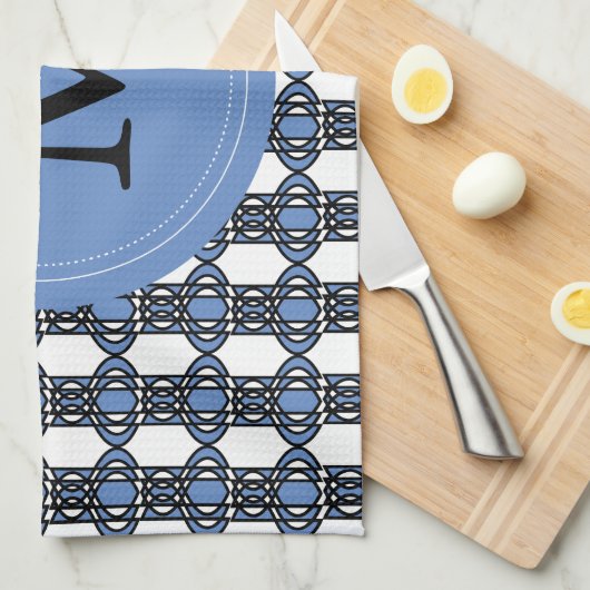 Mod Retro Monogram Blue Abstrakt Scarab Muster Geschirrtuch (Viertel Falte)