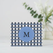 Mod Retro Monogram Blue Abstrakt Scarab Muster Postkarte (Stehend Vorderseite)