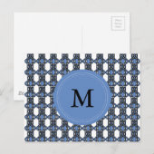 Mod Retro Monogram Blue Abstrakt Scarab Muster Postkarte (Vorne/Hinten)