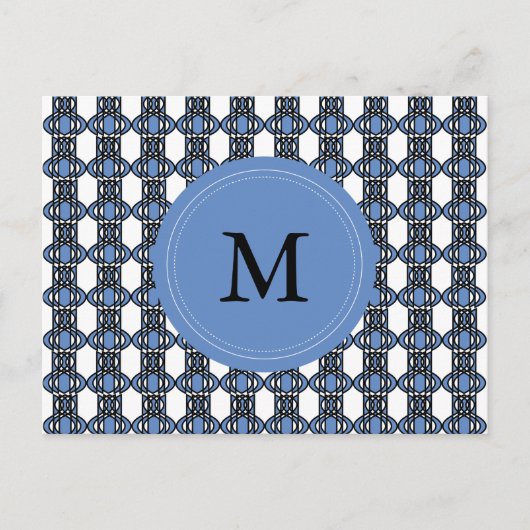 Mod Retro Monogram Blue Abstrakt Scarab Muster Postkarte (Vorderseite)