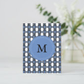 Mod Retro Monogram Blue Abstrakt Scarab Muster Postkarte (Stehend Vorderseite)