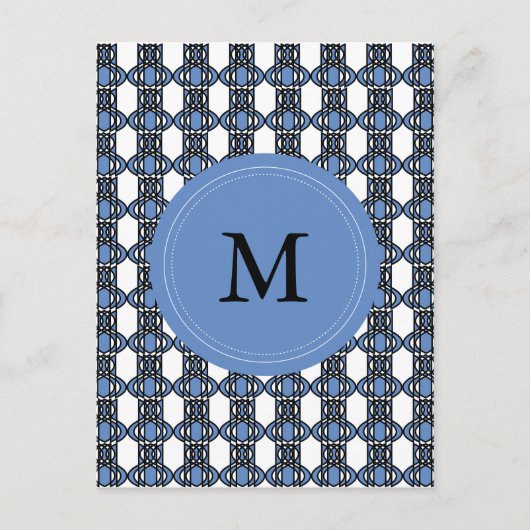 Mod Retro Monogram Blue Abstrakt Scarab Muster Postkarte (Vorderseite)