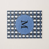 Mod Retro Monogram Blue Abstrakt Scarab Muster Puzzle (Horizontal)