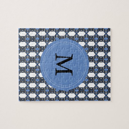 Mod Retro Monogram Blue Abstrakt Scarab Muster Puzzle (Horizontal)