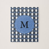 Mod Retro Monogram Blue Abstrakt Scarab Muster Puzzle (Vertikal)