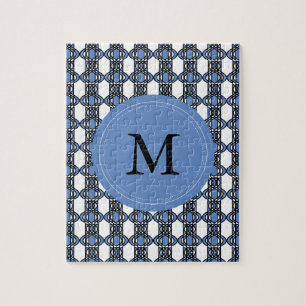 Mod Retro Monogram Blue Abstrakt Scarab Muster Puzzle