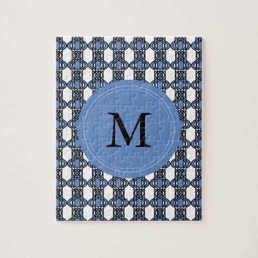 Mod Retro Monogram Blue Abstrakt Scarab Muster Puzzle (Vertikal)
