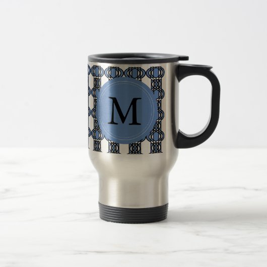 Mod Retro Monogram Blue Abstrakt Scarab Muster Reisebecher (Rechts)