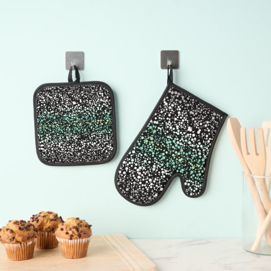 Mod Retro Quirky Groovy Boho Paragender Pride Ofenhandschuh & Topflappen-Set (Insitu (Hängend))
