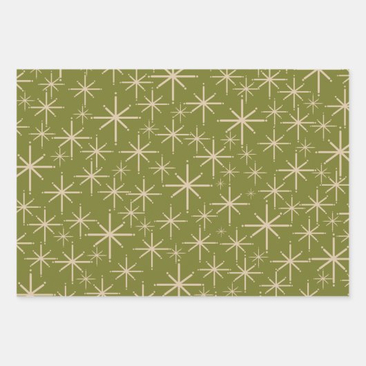 Mod Retro Sternexplosionen Orange Aquamarin Olive Geschenkpapier Set (Vorderseite 3)