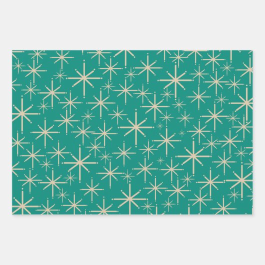 Mod Retro Sternexplosionen Orange Aquamarin Olive Geschenkpapier Set (Vorderseite 2)