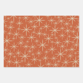 Mod Retro Sternexplosionen Orange Aquamarin Olive Geschenkpapier Set