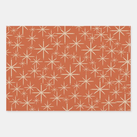Mod Retro Sternexplosionen Orange Aquamarin Olive Geschenkpapier Set (Vorderseite)