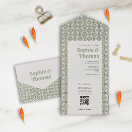 Mod Retro Wedding Olive Green All In One Einladung