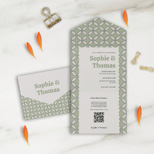 Mod Retro Wedding Olive Green All In One Einladung