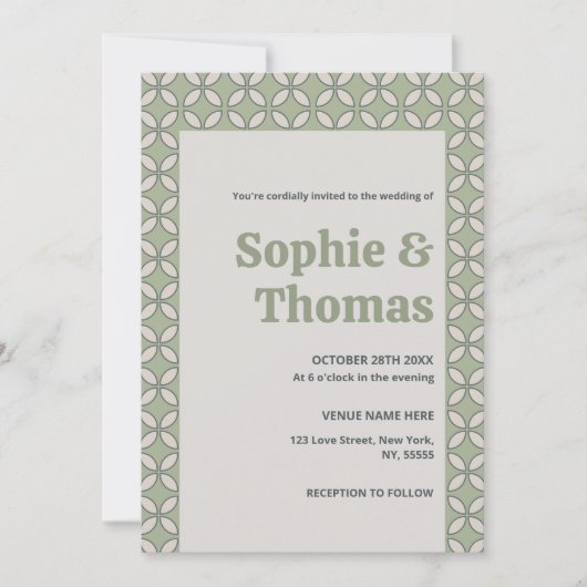 Mod Retro Wedding Olive Green Einladung (Vorderseite)