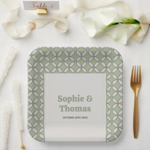 Mod Retro Wedding Olive Green Pappteller