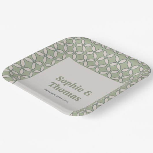 Mod Retro Wedding Olive Green Pappteller (Gewinkelt)