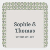 Mod Retro Wedding Olive Green Quadratischer Aufkleber (Vorderseite)