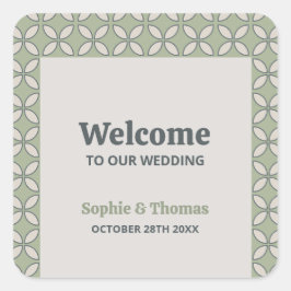 Mod Retro Wedding Olive Green Quadratischer Aufkleber