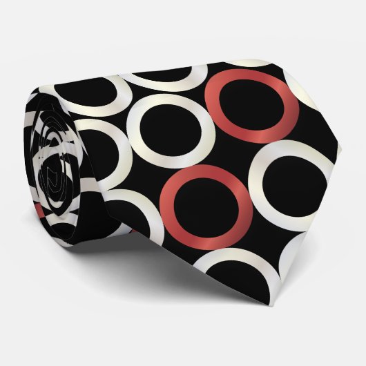 Mod Rings/Perlen + rot auf schwarz Krawatte (Gerollt)